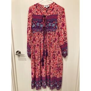 Elsha Yiliesha Floral Boho Midi Festival Hippie Dress Size 2 With Tassels